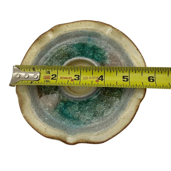 Stoneware Crackle Glaze Votive Candle Holder Dish Crushed Glass Pottery USA - Picture 8 of 8
